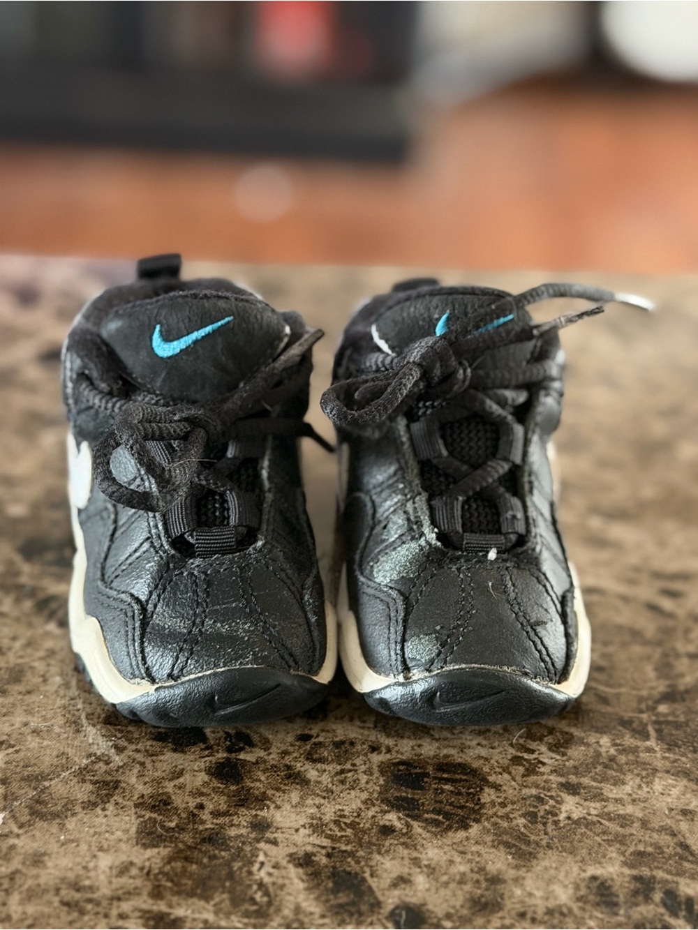 Nike Kids Black Sneakers with Teal Swoosh